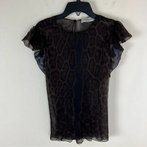 Yves Saint Laurent YSL Leopard Print Ruffle Sheer Boise Top Size 0 / XS